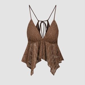 Brown lace CIDER top with lace up back. Size S. New, barely worn.